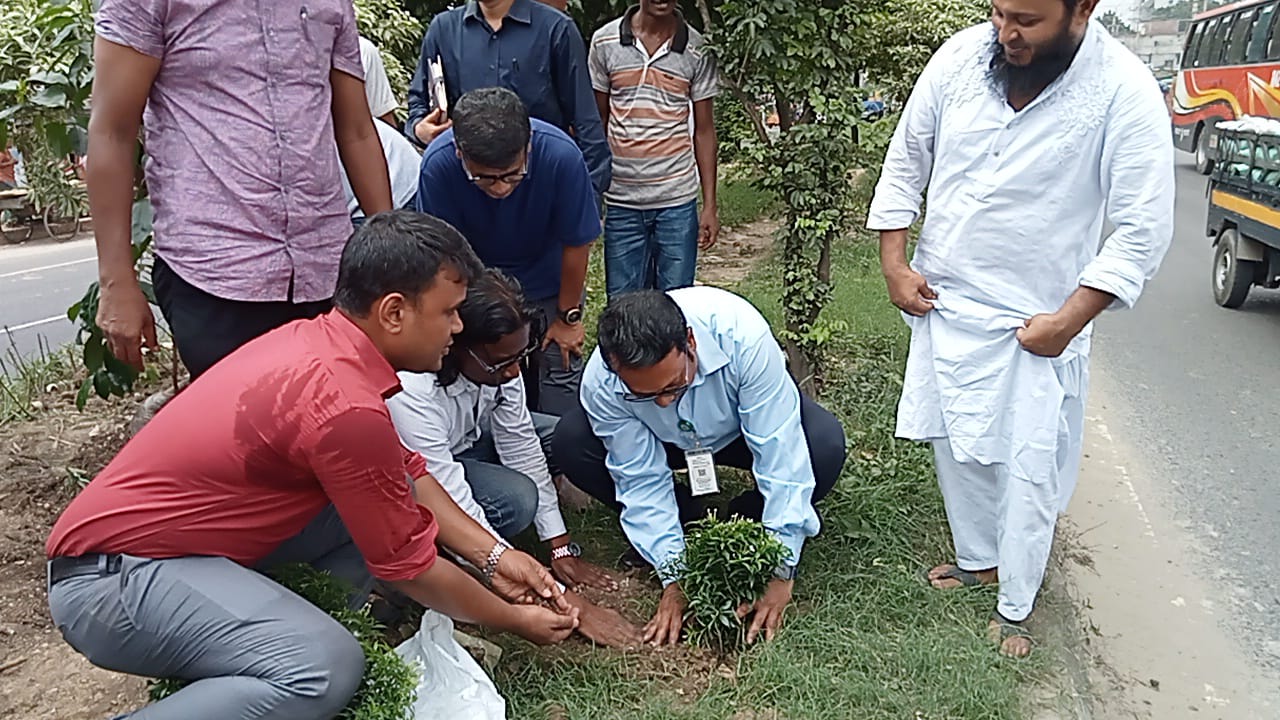 গাজীপুর ঢাকা ময়মনসিংহ মহা সড়কের বিভাজনে বৃক্ষ রোপণে জেলা প্রশাসক