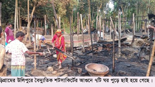 উলিপুরে বৈদ্যুতিক শর্টসার্কিটের আগুনে নিঃস্ব এক বিধবা মহিলা নগদ অর্থ সহ ৭টি ঘর পুড়ে ছাই