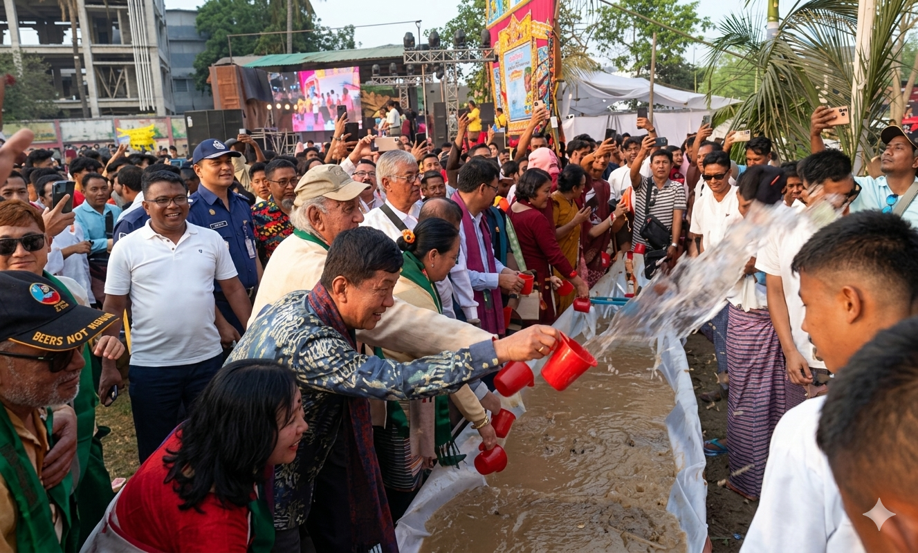 পার্বত্য মন্ত্রী ও সাংসদের মৈত্রী পানি বর্ষণ মধ্য দিয়ে জলকেলীর শুভসূচনা