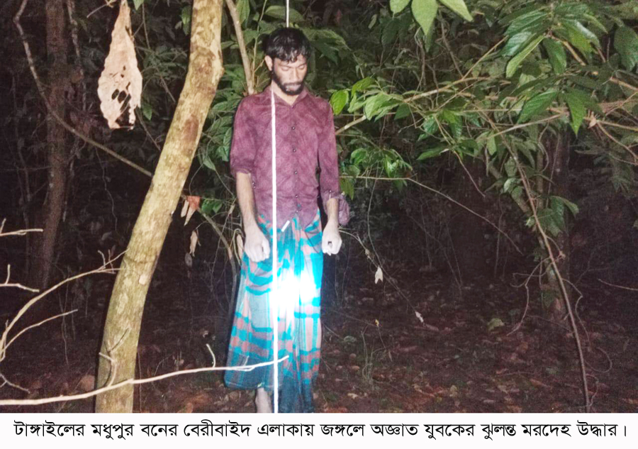 মধুপুর বনে অজ্ঞাত যুবকের ঝুলন্ত মরদেহ উদ্ধার
