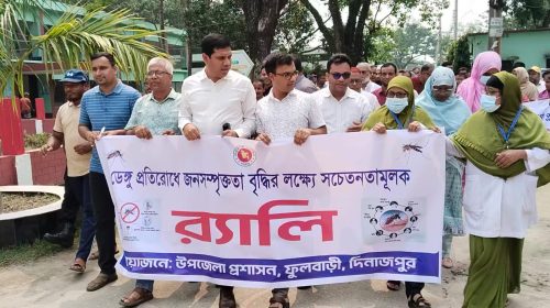 ফুলবাড়ীতে ডেঙ্গু প্রতিরোধে সচেতনতামূলক র‌্যালি ও আলোচনা সভা অনুষ্ঠিত
